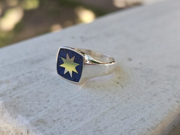 IMG-20251011-WA0047 Wunelfe Signet lapis lazuli / Anillo estrella mapuche plata